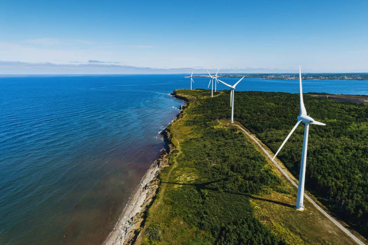 Aerial view of a wind farm