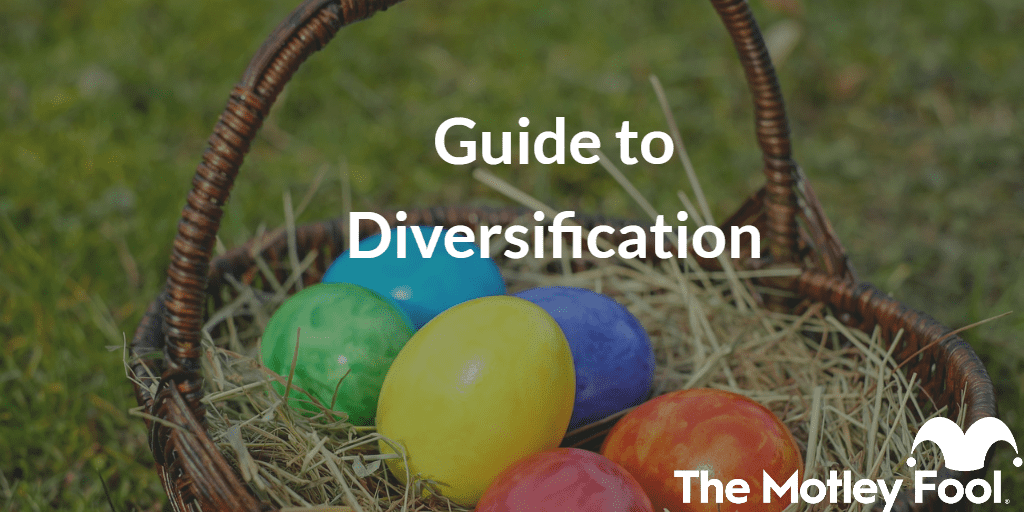 Easter eggs with the text “Guide to Diversification” and The Motley Fool jester cap logo