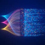 Concept of big data flow, analysis, and visualizing complex information for artificial intelligence